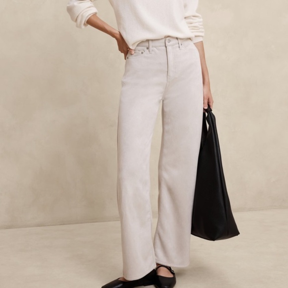 Banana Republic Cream ultra high-rise vegan suede wide leg pant Size 14 16 #BR31
